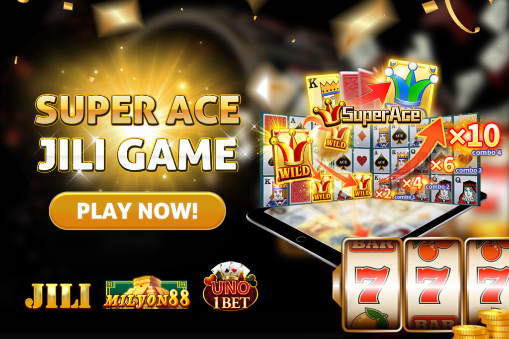 JILI Super Ace 97.00% RTP slot showing 5x4 grid 1024 ways and 10x free spins multiplier trail